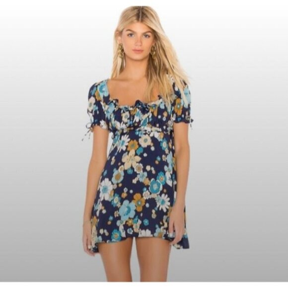 For Love & Lemons Magnolia Navy Floral Mini Dress  Size X-Small - Picture 1 of 11